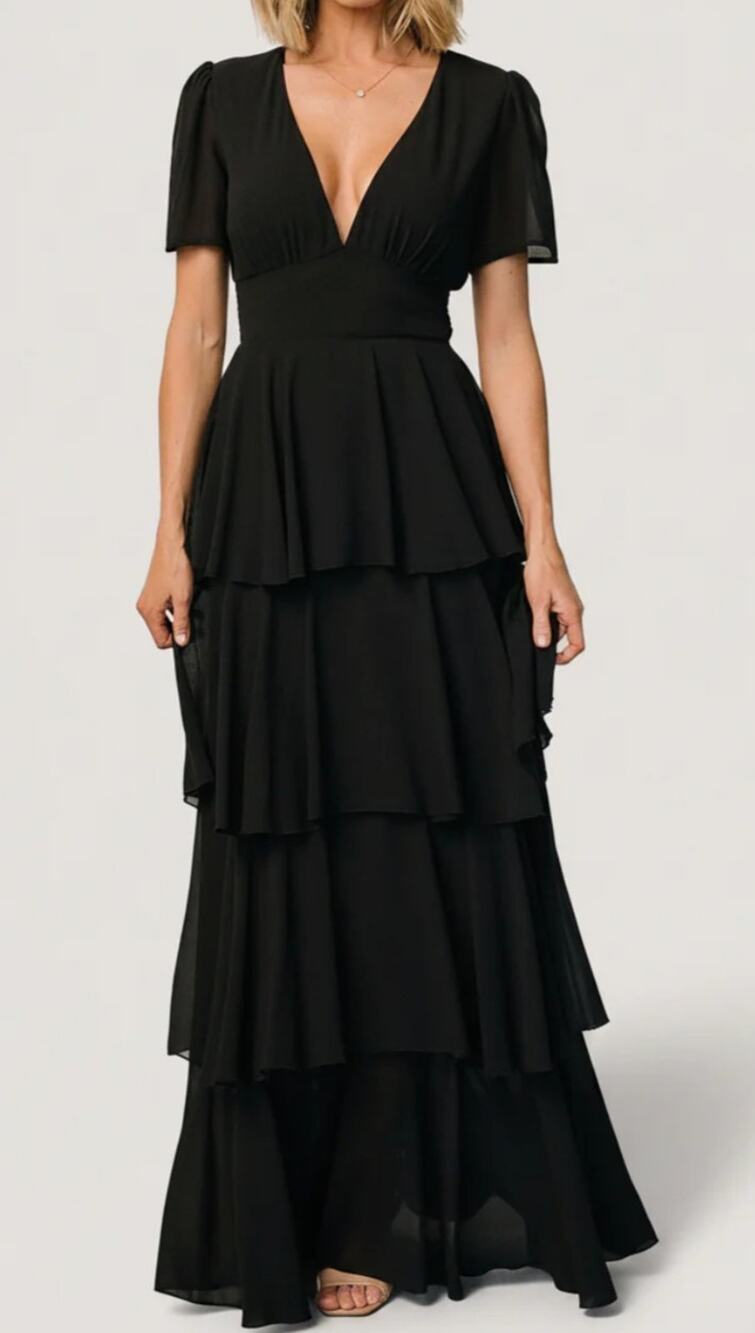 Baltic Born Montaigne Ruffle Maxi Dress Rose Black Size XS Spring Wedding
